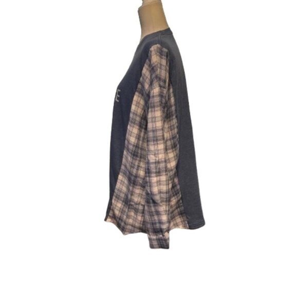 Handmade One of a Kind Blue Gray White Upcycled Long Sleeve Pullover Shirt - Picture 4 of 7